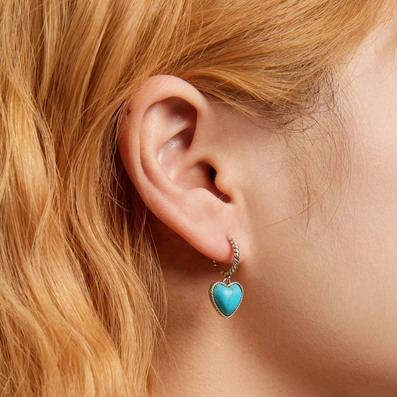 (image pour) Boucles d'oreilles créoles turquoise style Pandora Love - BSE589 - Afficher 7