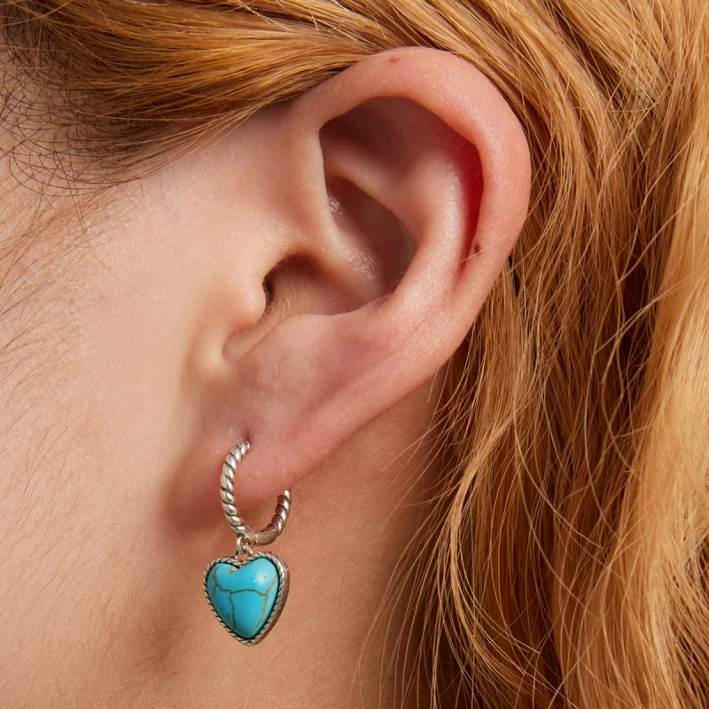 (image pour) Boucles d'oreilles créoles turquoise style Pandora Love - BSE589 - Afficher 8