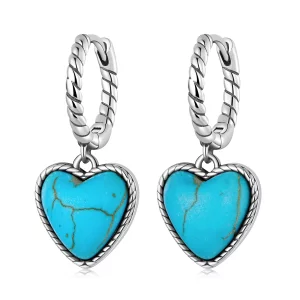 (image pour) Boucles d'oreilles créoles turquoise style Pandora Love - BSE589