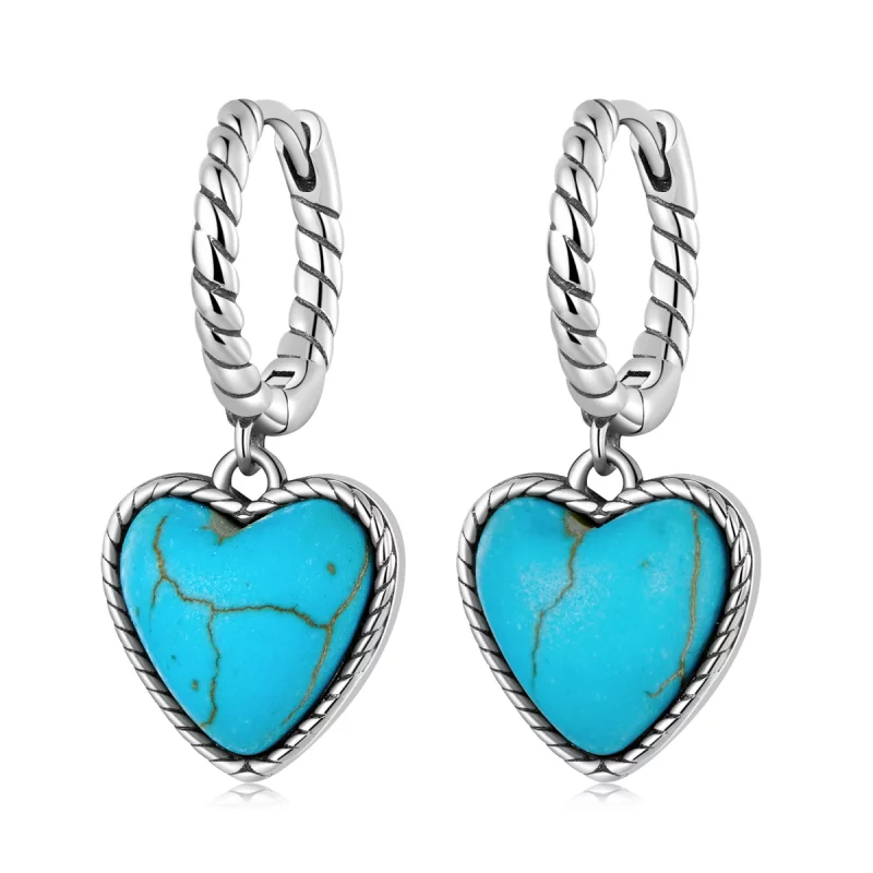 (image pour) Boucles d'oreilles créoles turquoise style Pandora Love - BSE589