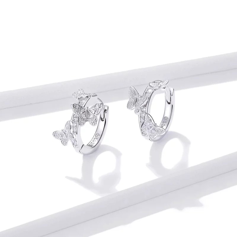 (image pour) Boucles d'oreilles créoles volantes papillons de style Pandora - BSE445 - Afficher 2