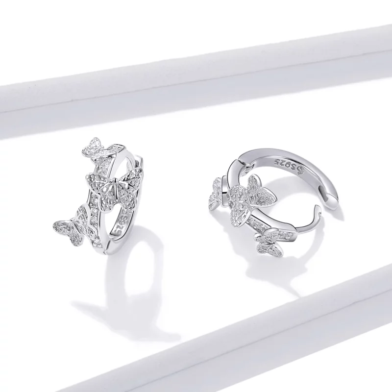 (image pour) Boucles d'oreilles créoles volantes papillons de style Pandora - BSE445 - Afficher 3