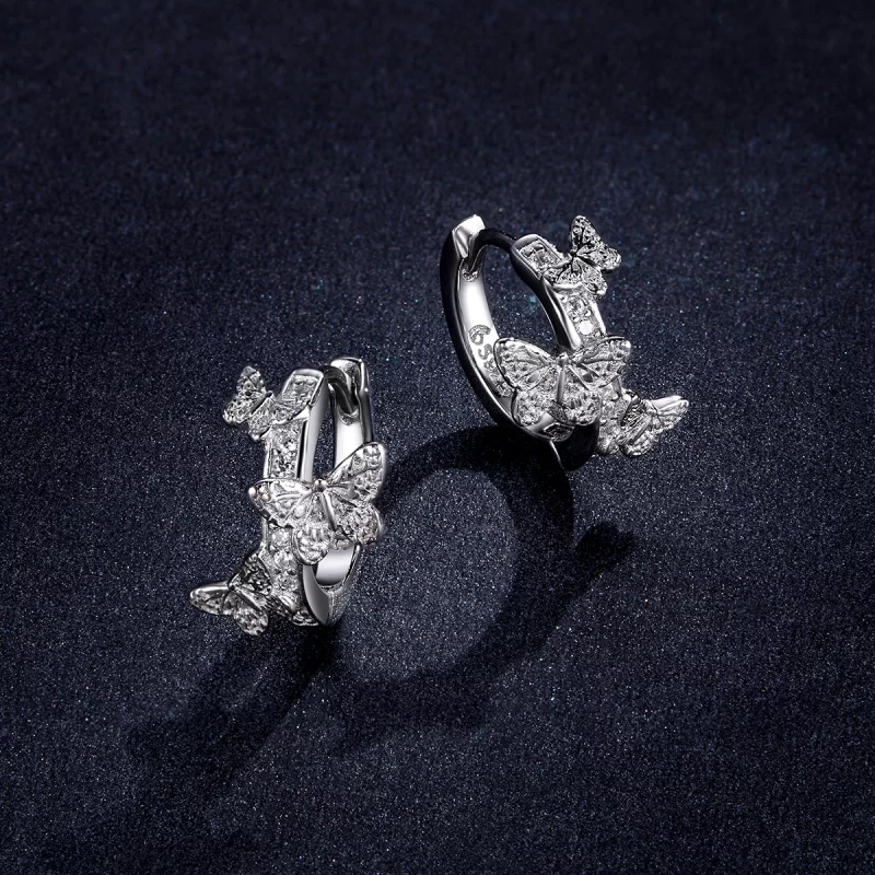 (image pour) Boucles d'oreilles créoles volantes papillons de style Pandora - BSE445 - Afficher 5