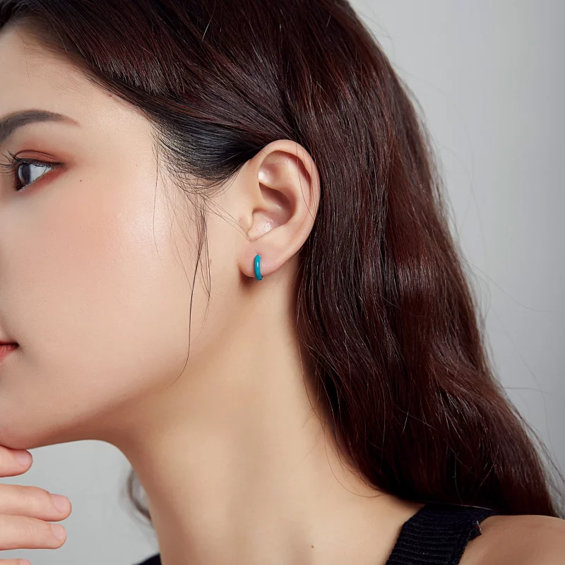(image pour) Boucles d'oreilles en forme de cerceau bleu clair de style Pandora - BSE488-BU - Afficher 3