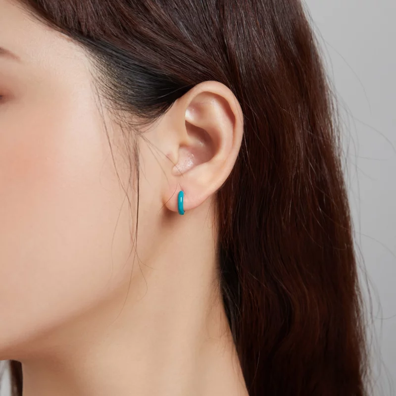 (image pour) Boucles d'oreilles en forme de cerceau bleu clair de style Pandora - BSE488-BU - Afficher 4