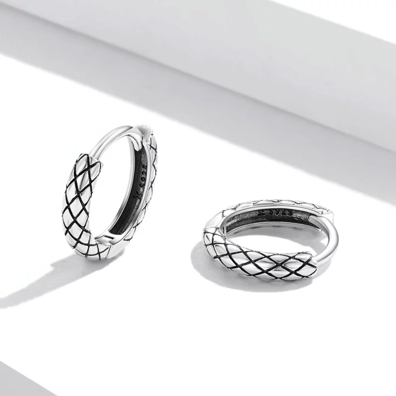 (image pour) Boucles d'oreilles en forme de cercle avec motif serpent de style Pandora - SCE1 - Afficher 3