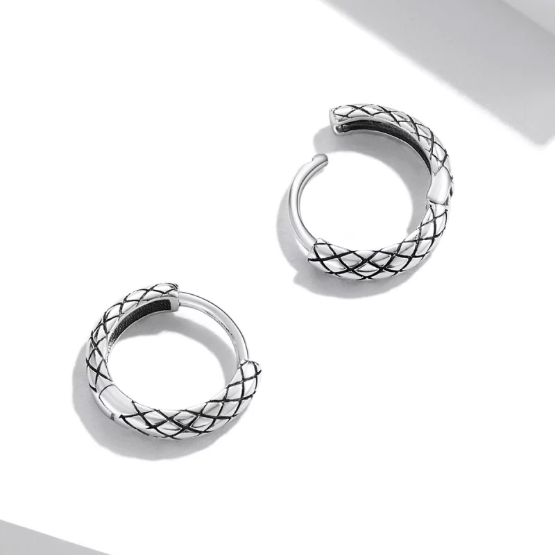 (image pour) Boucles d'oreilles en forme de cercle avec motif serpent de style Pandora - SCE1 - Afficher 4