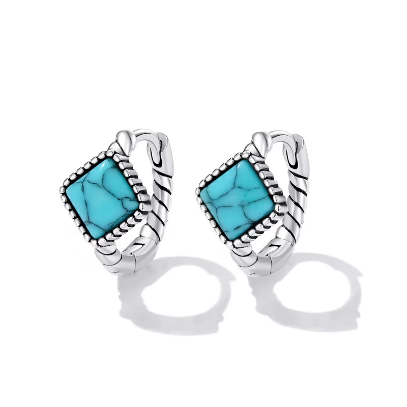 (image pour) Boucles d'oreilles en forme de cercle avec turquoise style Pandora - BSE590 - Afficher 2
