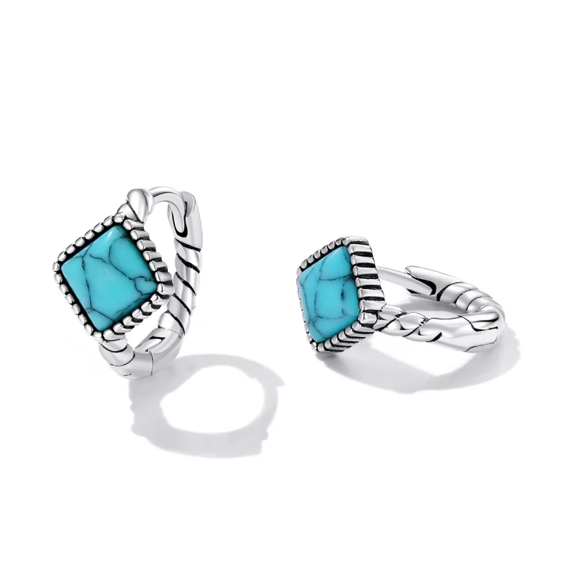 (image pour) Boucles d'oreilles en forme de cercle avec turquoise style Pandora - BSE590 - Afficher 3