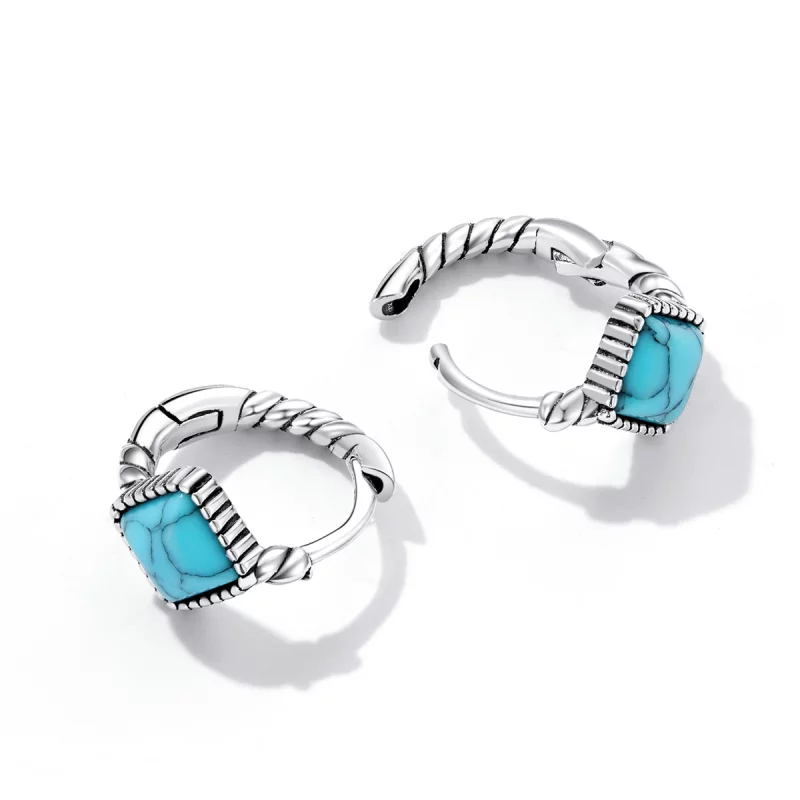 (image pour) Boucles d'oreilles en forme de cercle avec turquoise style Pandora - BSE590 - Afficher 4