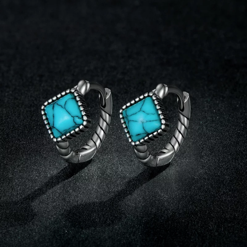 (image pour) Boucles d'oreilles en forme de cercle avec turquoise style Pandora - BSE590 - Afficher 5