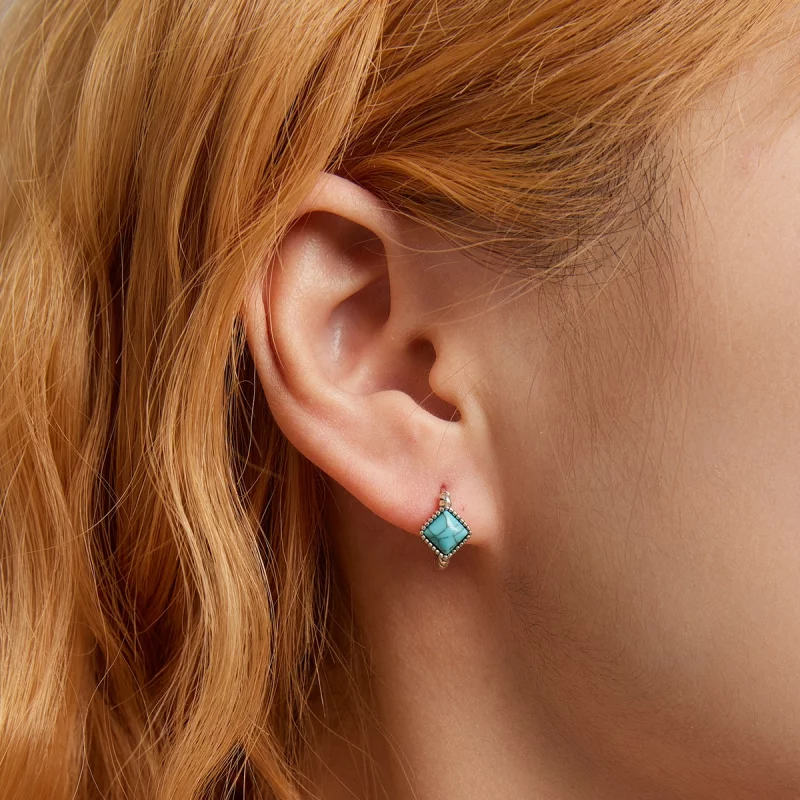 (image pour) Boucles d'oreilles en forme de cercle avec turquoise style Pandora - BSE590 - Afficher 7