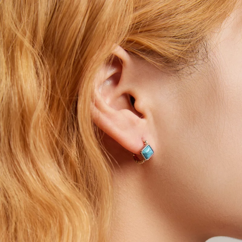 (image pour) Boucles d'oreilles en forme de cercle avec turquoise style Pandora - BSE590 - Afficher 8