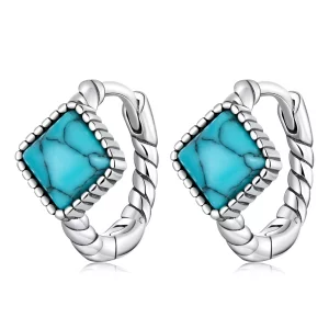 (image pour) Boucles d'oreilles en forme de cercle avec turquoise style Pandora - BSE590