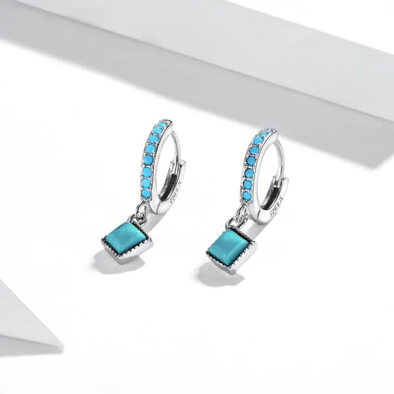 (image pour) Boucles d'oreilles en forme de cercle de style Pandora avec turquoise - SCE1307 - Afficher 2