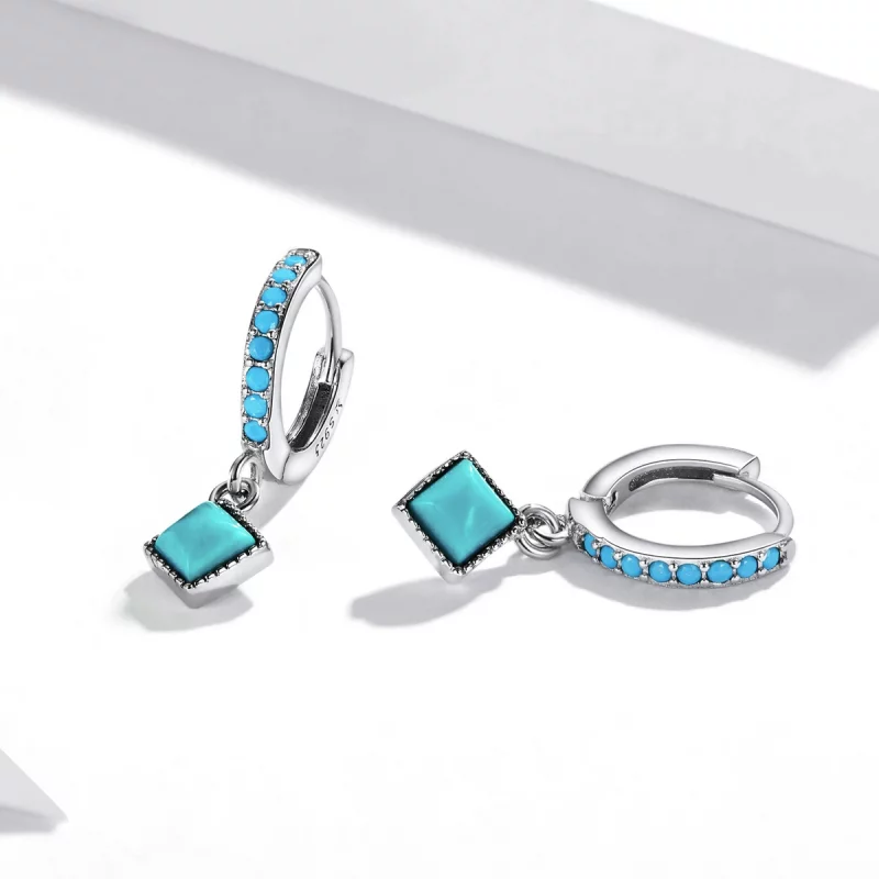 (image pour) Boucles d'oreilles en forme de cercle de style Pandora avec turquoise - SCE1307 - Afficher 3