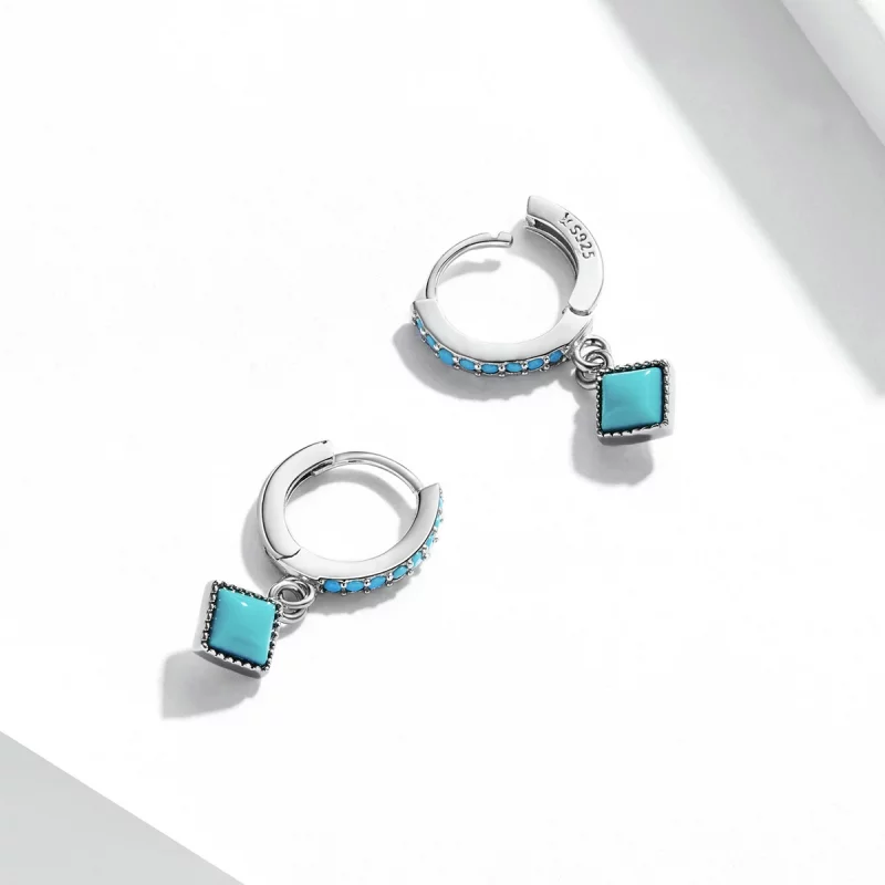 (image pour) Boucles d'oreilles en forme de cercle de style Pandora avec turquoise - SCE1307 - Afficher 4