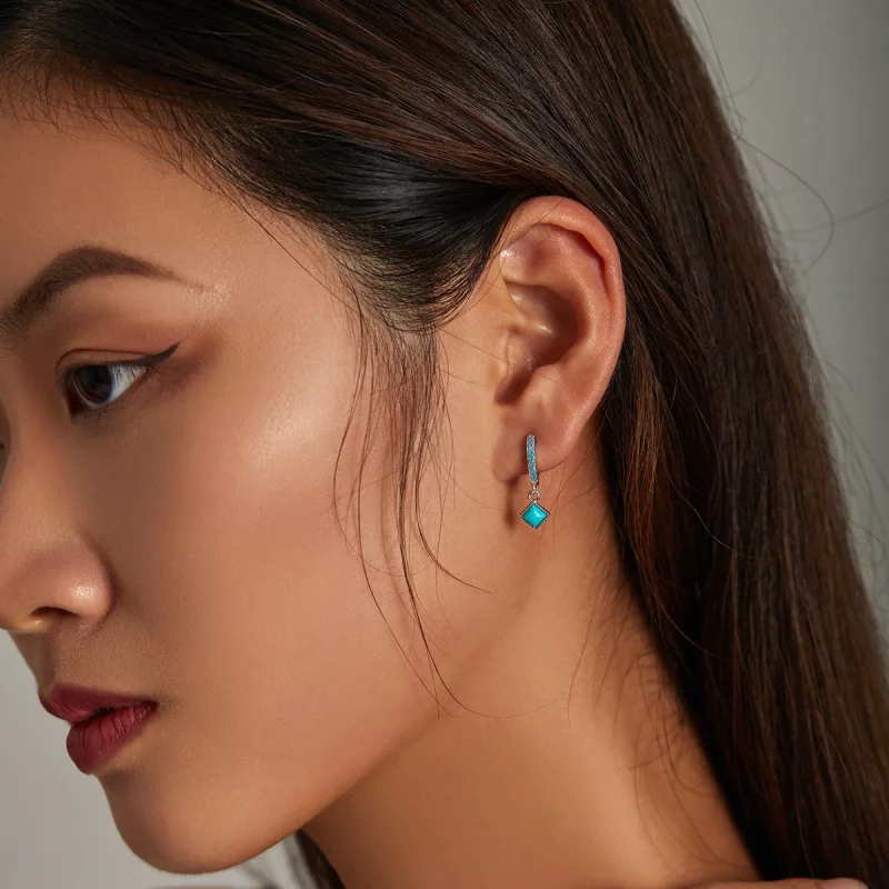 (image pour) Boucles d'oreilles en forme de cercle de style Pandora avec turquoise - SCE1307 - Afficher 5