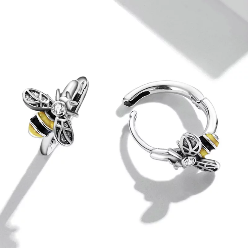 (image pour) Boucles d'oreilles à mini créoles style Pandora avec abeille - SCE1337 - Afficher 4