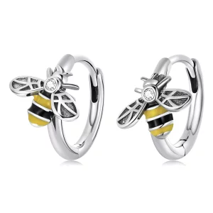 (image pour) Boucles d'oreilles à mini créoles style Pandora avec abeille - SCE1337