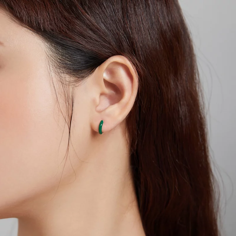 (image pour) Boucles d'oreilles à petit anneau vert de style Pandora - BSE488-GN - Afficher 4