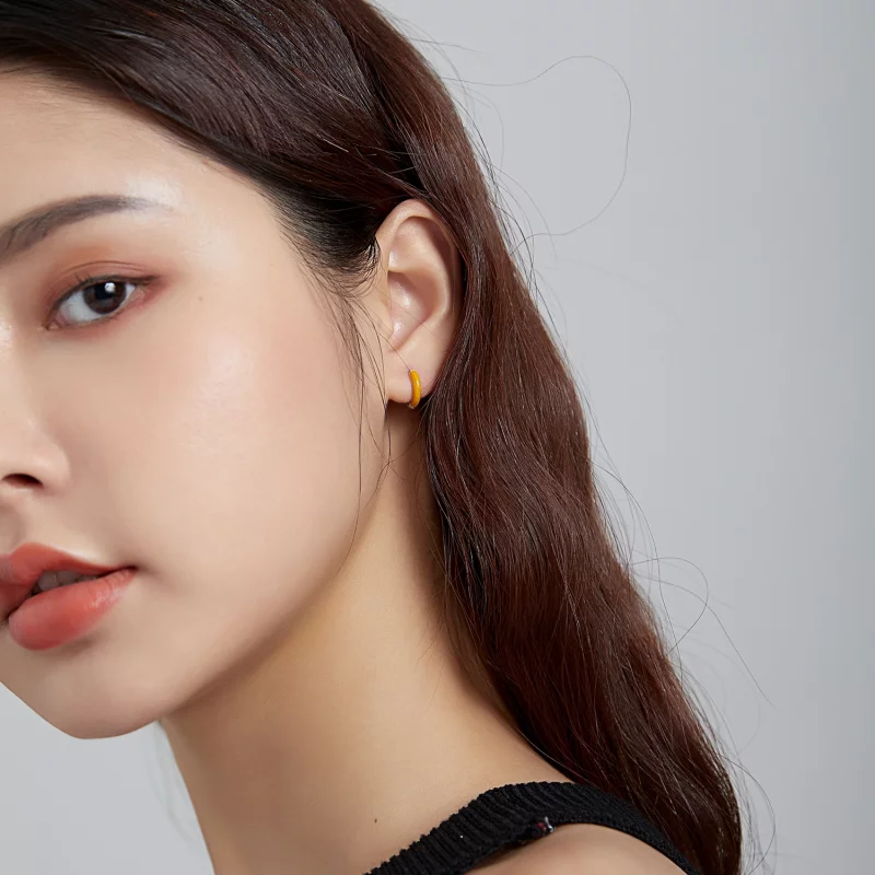(image pour) Boucles d'oreilles petites créoles de style Pandora en orange - BSE488-OR - Afficher 3