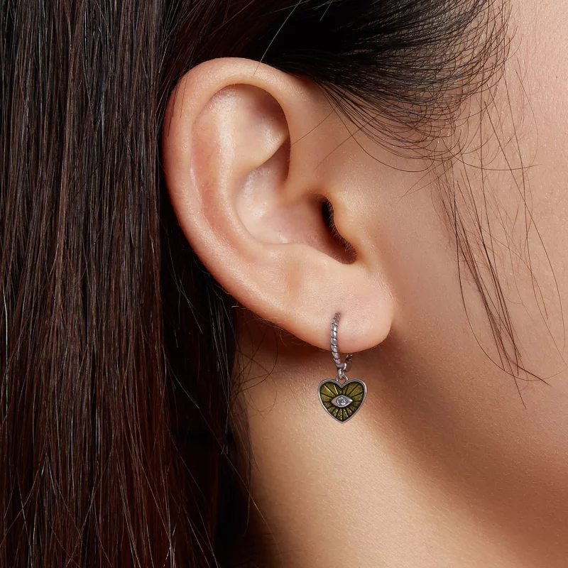 (image pour) Pandora Style Love Devil Eyes - Boucles d'oreilles créoles jaune citron - SCE127 - Afficher 4