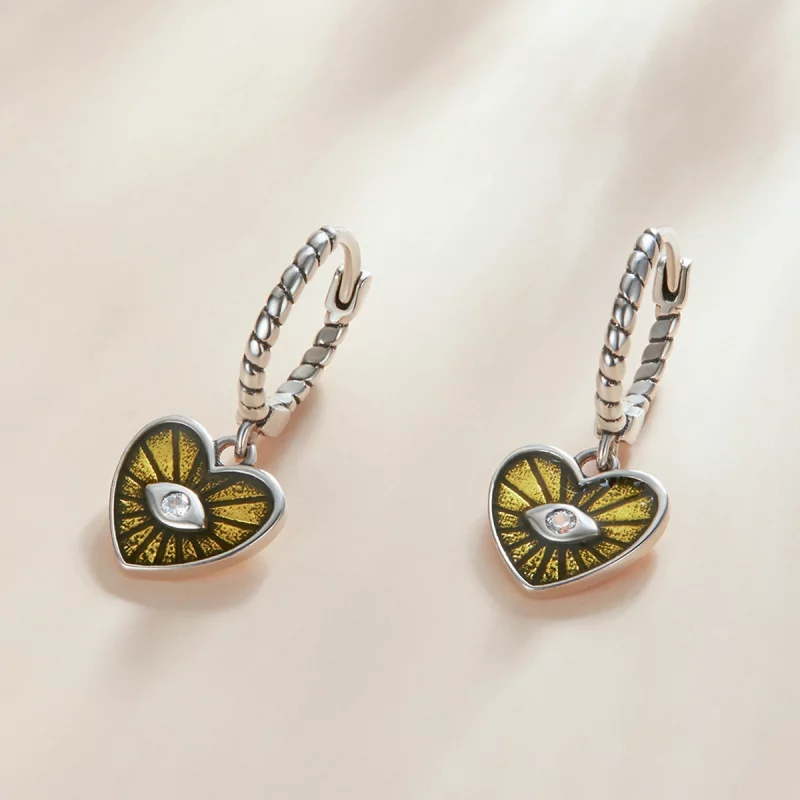 (image pour) Pandora Style Love Devil Eyes - Boucles d'oreilles créoles jaune citron - SCE127 - Afficher 5