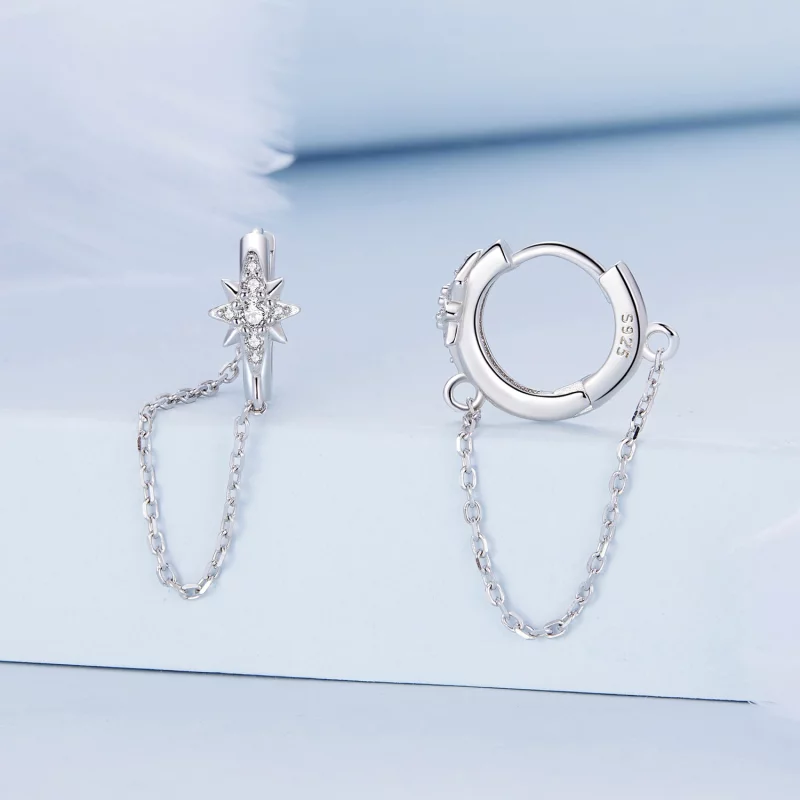 (image pour) Style Pandora Boucles d'oreilles pour homme en forme d'étoile - BSE699 - Afficher 2