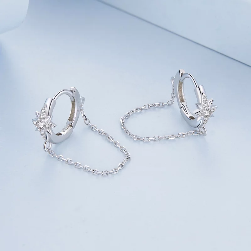 (image pour) Style Pandora Boucles d'oreilles pour homme en forme d'étoile - BSE699 - Afficher 3