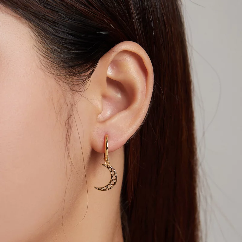 (image pour) Style Pandora Minimalisme - Boucles d'oreilles en croissant - SCE1191 - Afficher 4
