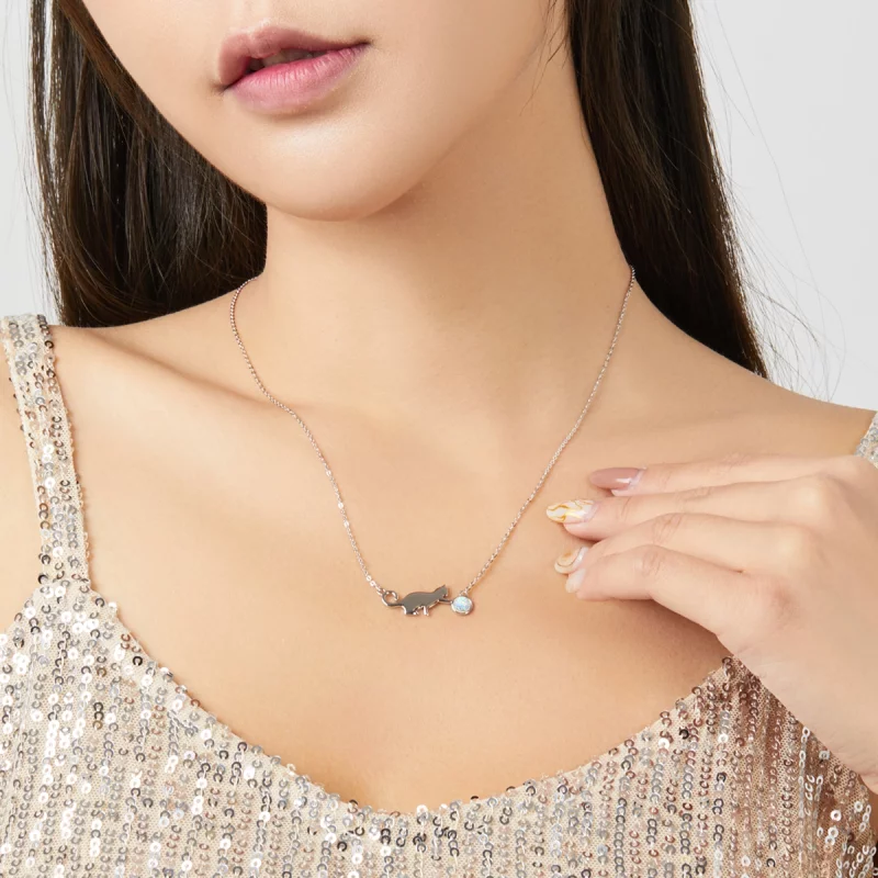 (image pour) Collier chat en opale de style Pandora - SCN395 - Afficher 5