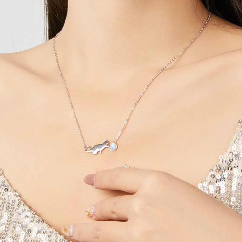 (image pour) Collier chat en opale de style Pandora - SCN395 - Afficher 6