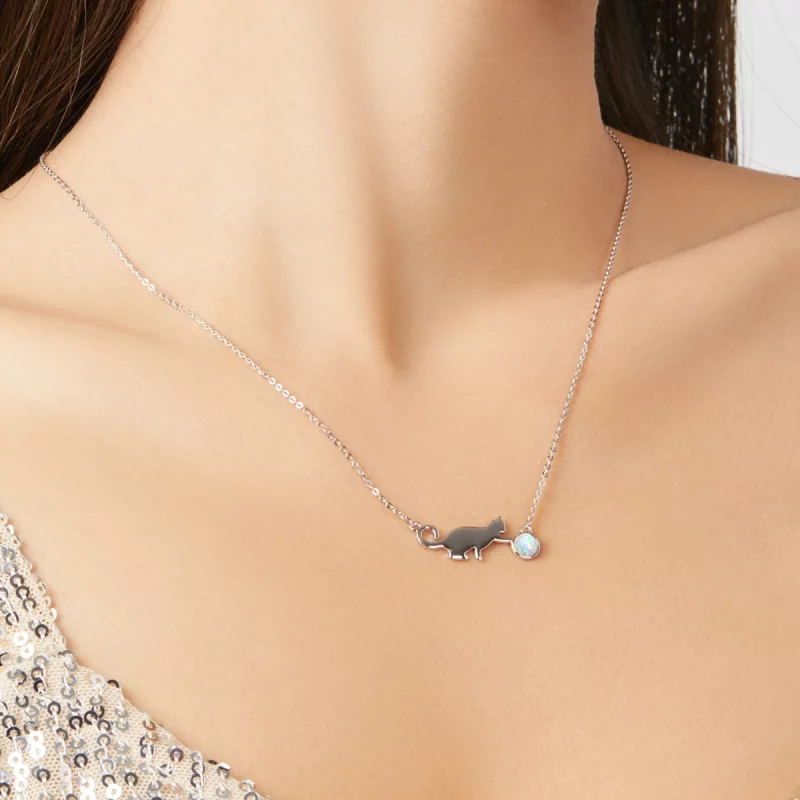 (image pour) Collier chat en opale de style Pandora - SCN395 - Afficher 7
