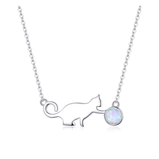 (image pour) Collier chat en opale de style Pandora - SCN395