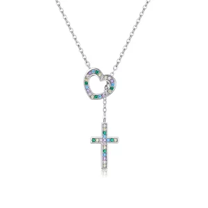Collier croix style Pandora Love - BSN244 (image pour) Collier croix style Pandora Love - BSN244