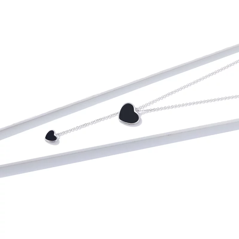 (image pour) Collier en forme de cœur noir de style Pandora - BSN095 - Afficher 3