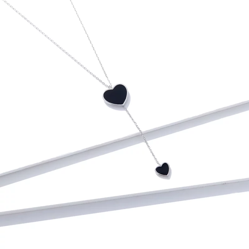 (image pour) Collier en forme de cœur noir de style Pandora - BSN095 - Afficher 4