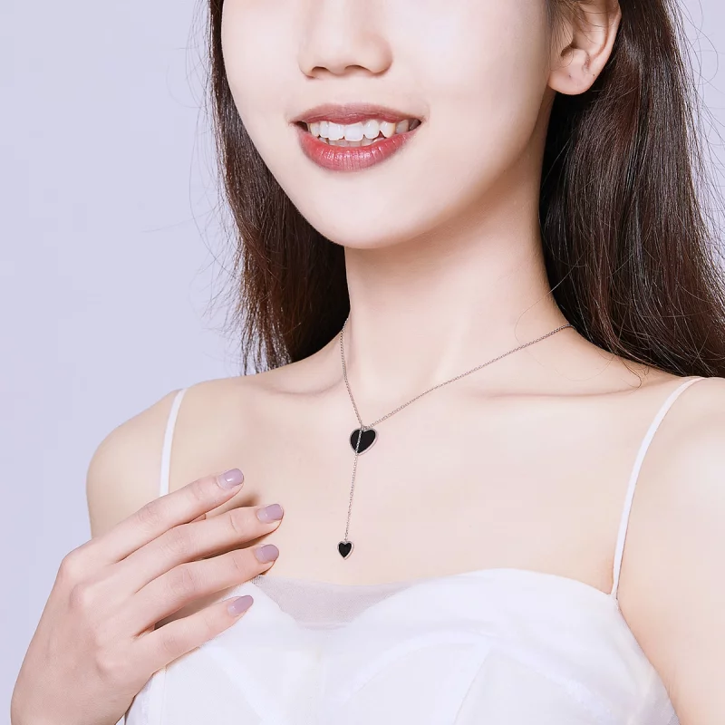 (image pour) Collier en forme de cœur noir de style Pandora - BSN095 - Afficher 6