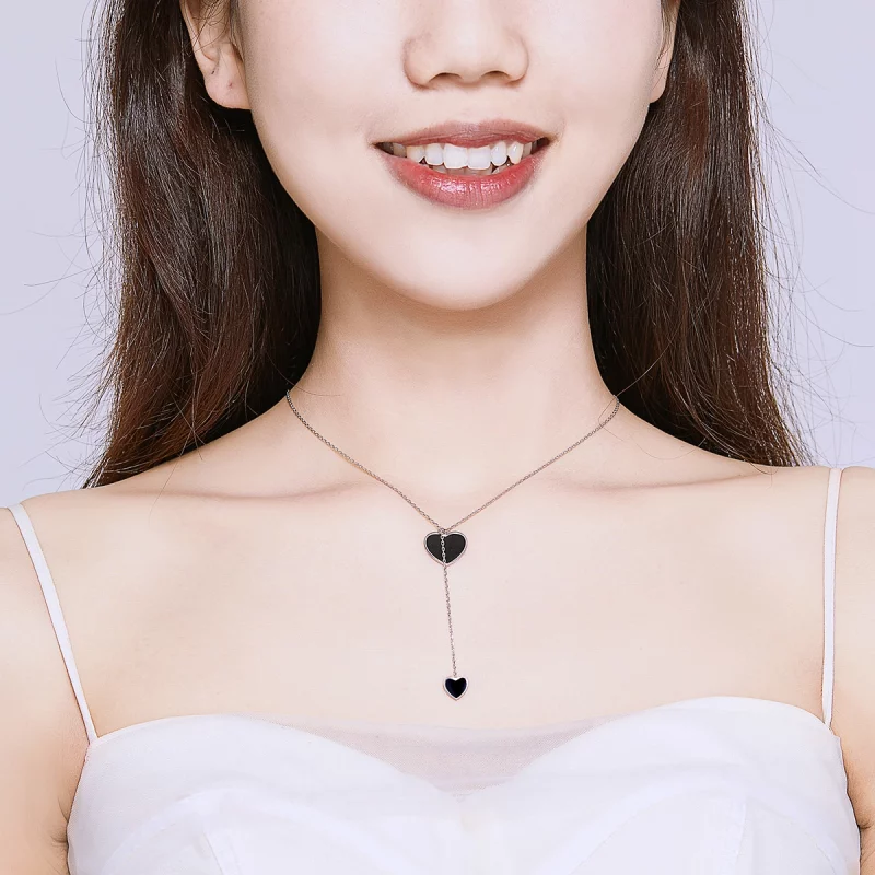 (image pour) Collier en forme de cœur noir de style Pandora - BSN095 - Afficher 7