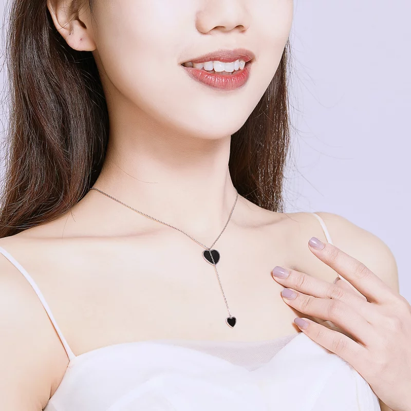 (image pour) Collier en forme de cœur noir de style Pandora - BSN095 - Afficher 8