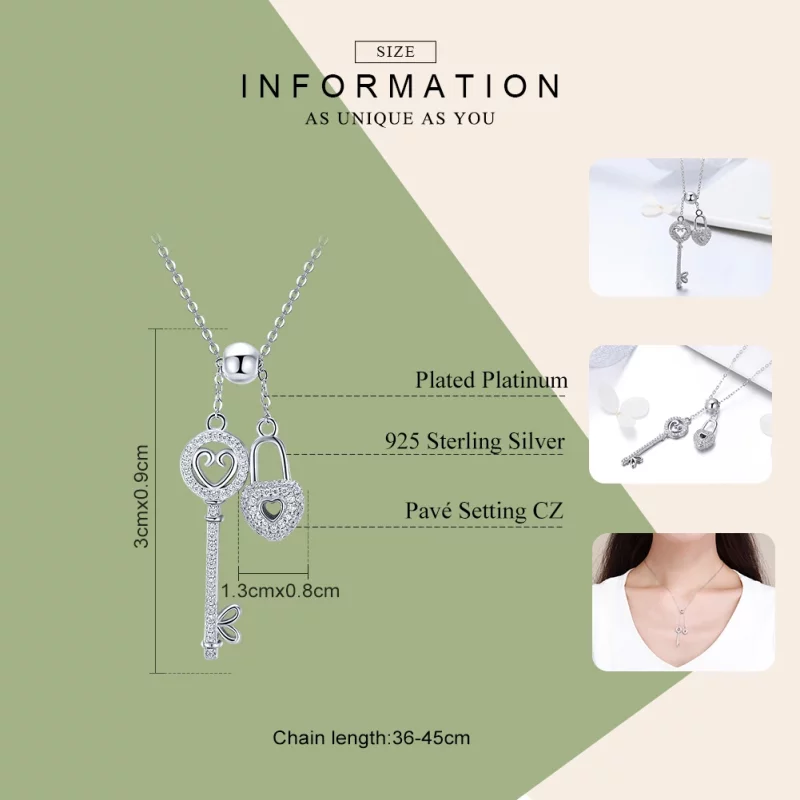 (image pour) Collier Style PANDORA Clé de coeur Serrure - SCN290 - Afficher 3