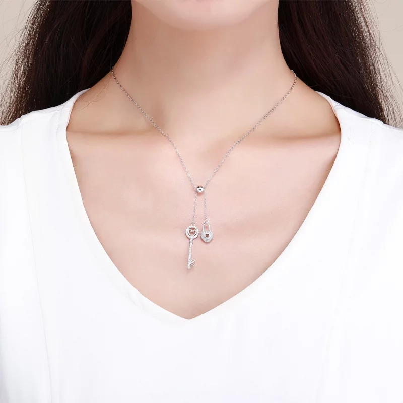 (image pour) Collier Style PANDORA Clé de coeur Serrure - SCN290 - Afficher 8