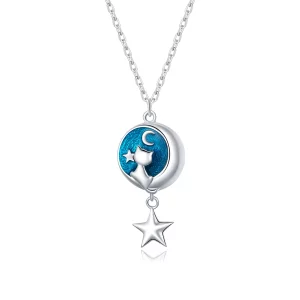 Collier Style PANDORA Lune & Chat - SCN422 (image pour) Collier Style PANDORA Lune & Chat - SCN422
