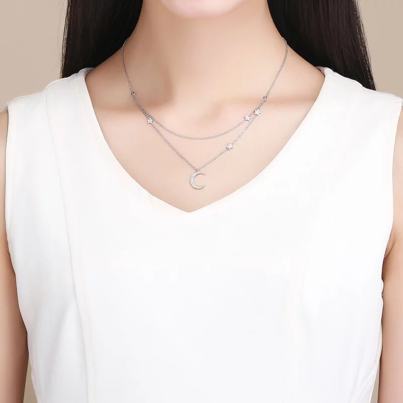 (image pour) Collier Style PANDORA Lune et étoiles - BSN038 - Afficher 6