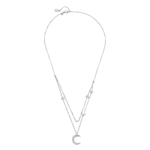 Collier Style PANDORA Lune et étoiles - BSN038 (image pour) Collier Style PANDORA Lune et étoiles - BSN038