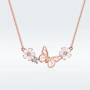 Collier Style PANDORA Papillon dansant - BSN053 (image pour) Collier Style PANDORA Papillon dansant - BSN053