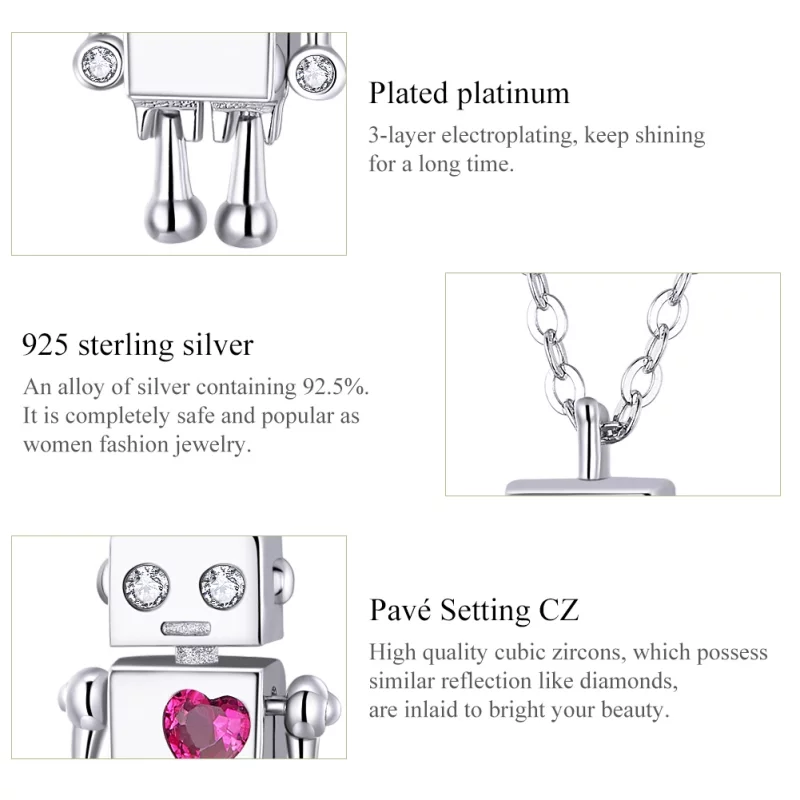 (image pour) Collier Style PANDORA Robot d'amour - SCN388 - Afficher 4