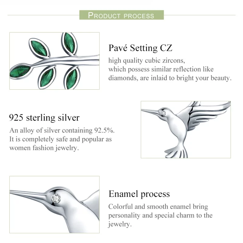 (image pour) Collier Style PANDORA Salutations des colibris - SCN217 - Afficher 5