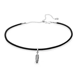 (image pour) Collier Choker en Cuir Noir avec Plume PANDORA France - 397197CBK